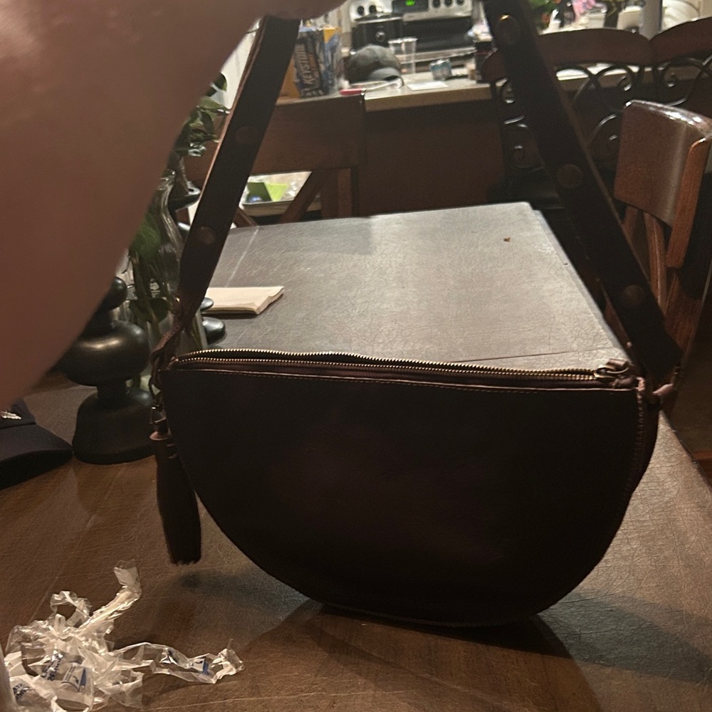 Dark Brown Leather Crescent Messenger Bag